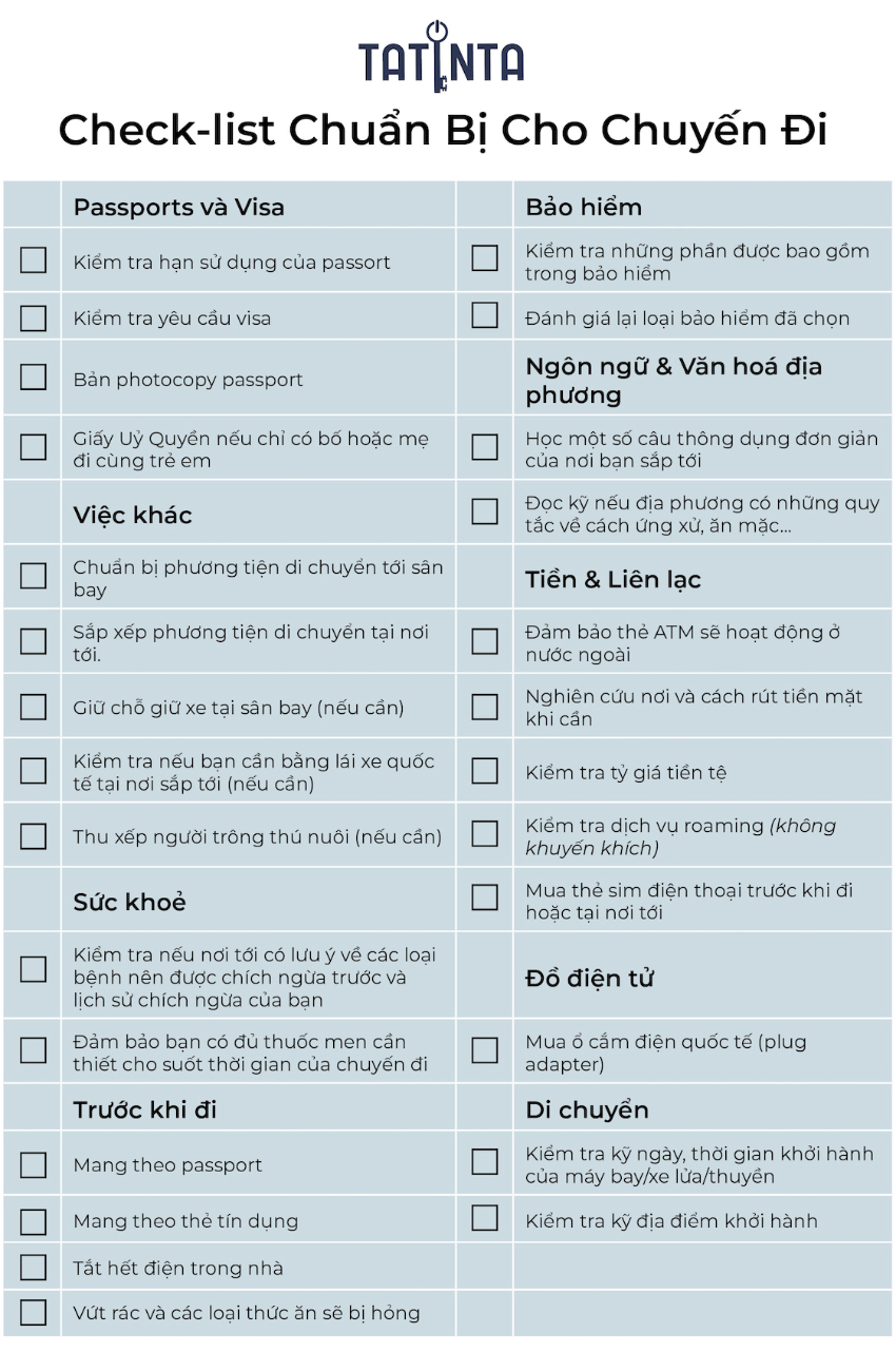 Check-list chuẩn bị cho chuyến đi